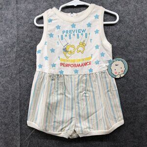 NWT Vintage Baby 24M Sleeveless Romper Circus Lion 90s Cotton Striped Blue White